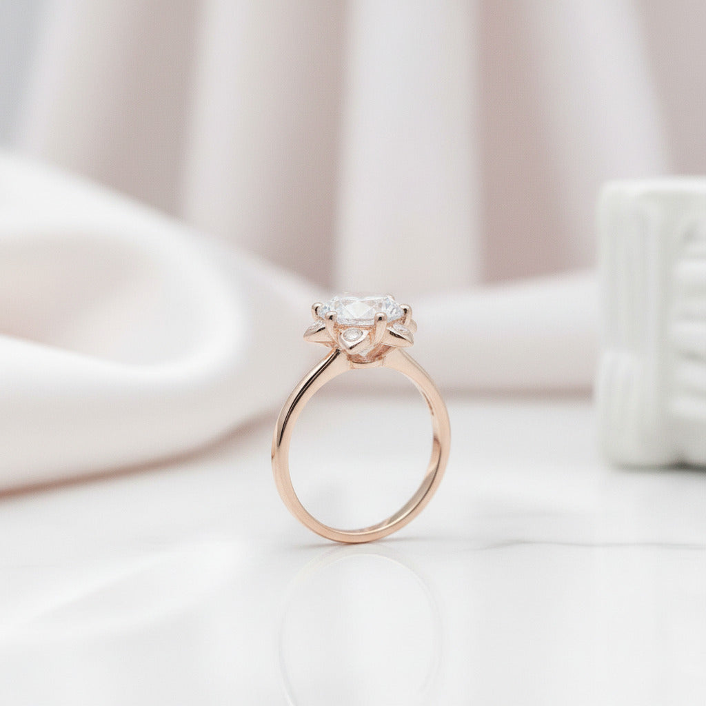 Round Cut Diamond Option Unique Flower Engagement Ring-Black Diamonds New York