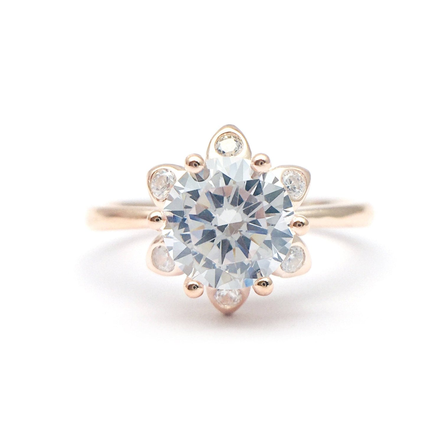 Round Cut Moissanite Unique Flower Engagement Ring - Black Diamonds New York