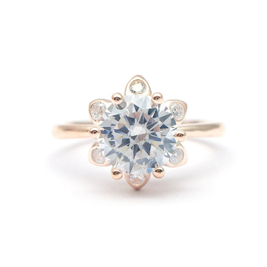 Round Cut Moissanite Unique Flower Engagement Ring-Black Diamonds New York