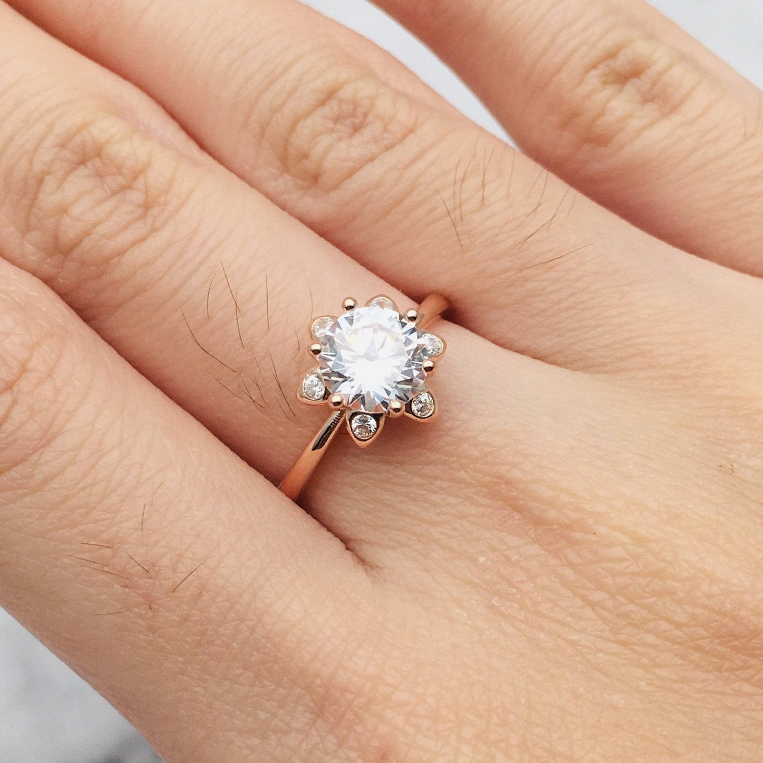 Round Cut Diamond Unique Flower Engagement Ring-Black Diamonds New York