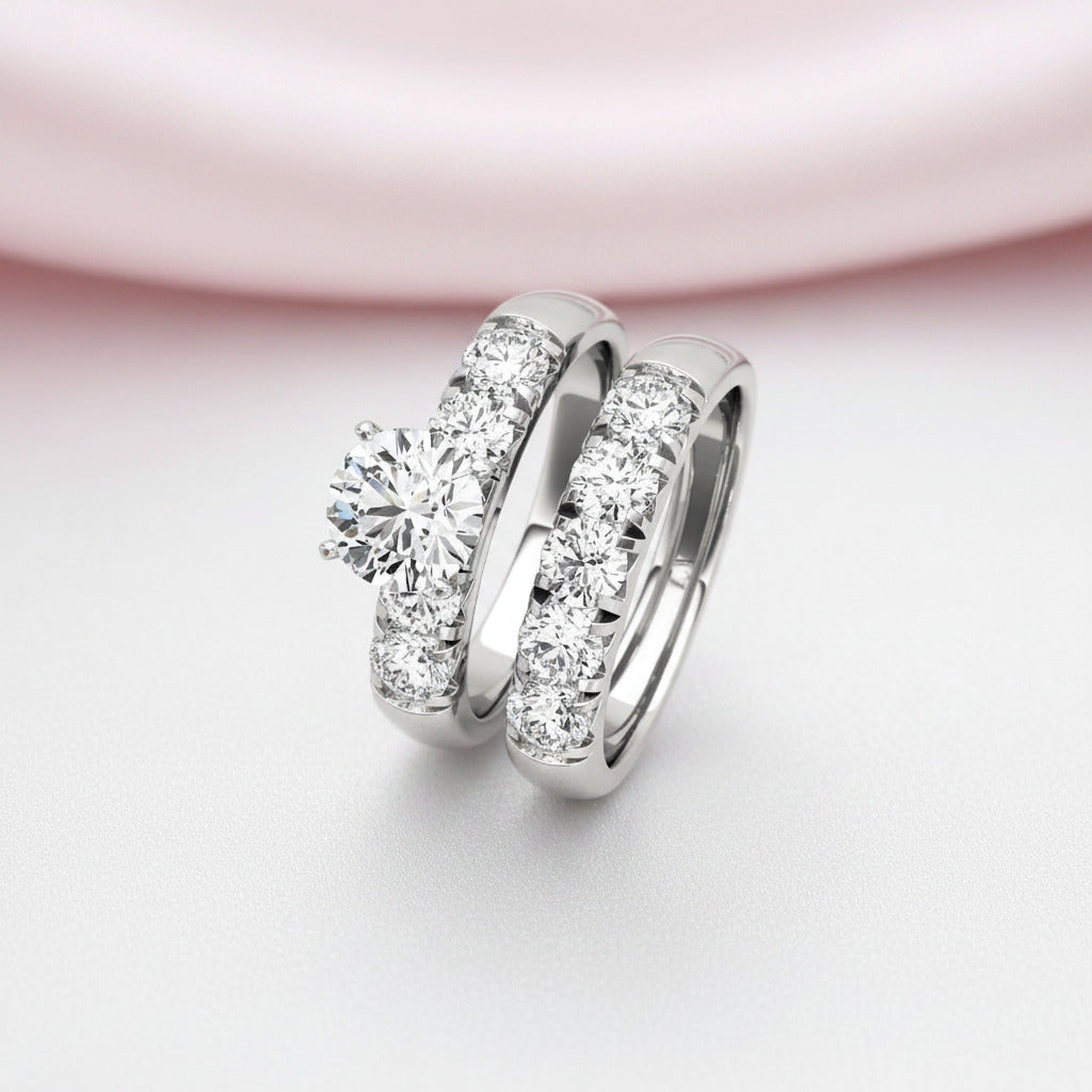 Round Cut Diamond Option White Gold Engagement Ring Set-Black Diamonds New York