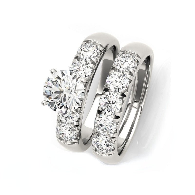 Round Cut Diamond White Gold Engagement Ring Set-Black Diamonds New York