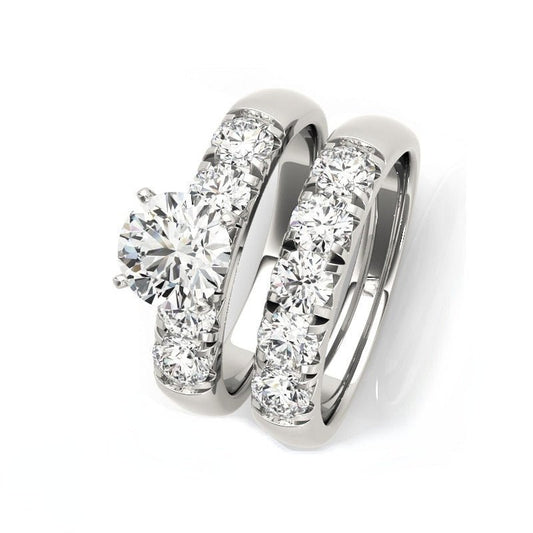 Round Cut Moissanite White Gold Engagement Ring Set - Black Diamonds New York