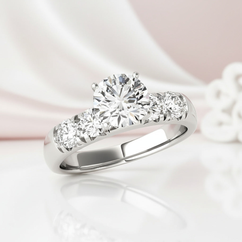 Round Cut Diamond Option White Gold Engagement Ring Set-Black Diamonds New York