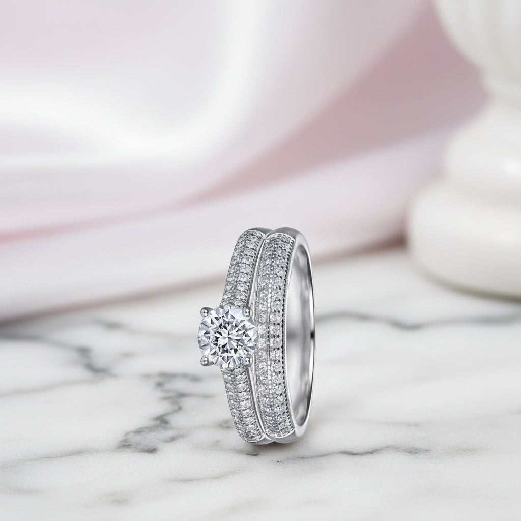 Round Cut Diamond Option White Gold Half Eternity Engagement Set-Black Diamonds New York