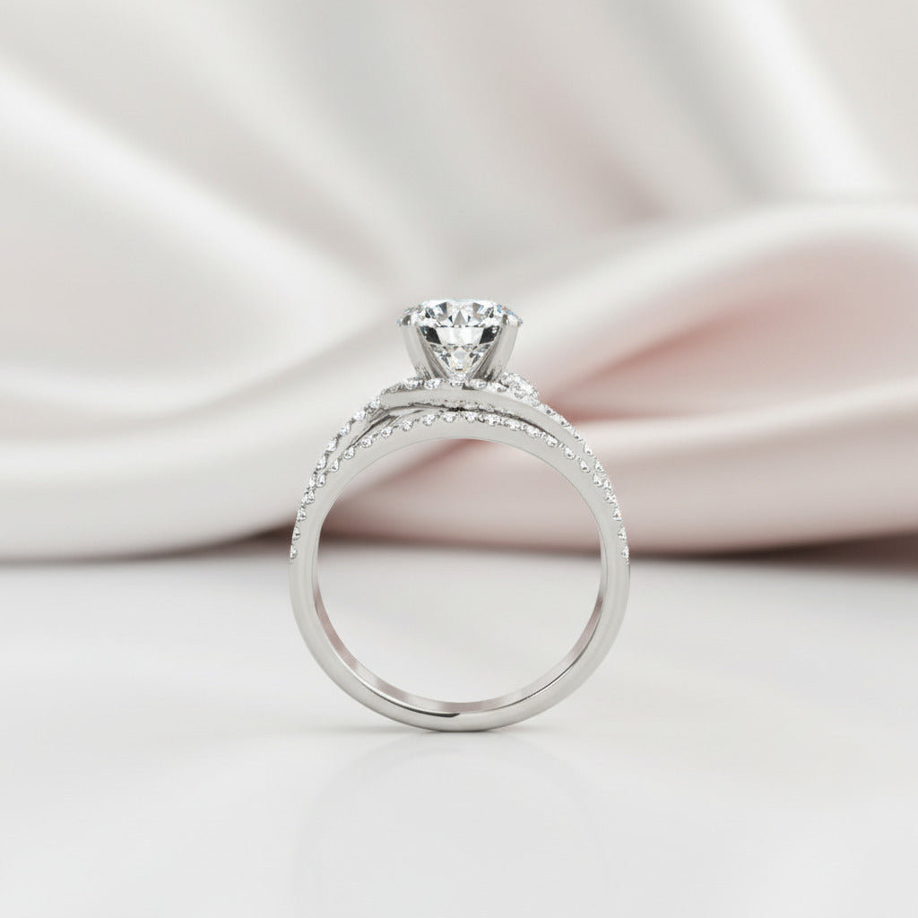 Round Cut Diamond Option White Gold Split Band Ring Set-Black Diamonds New York