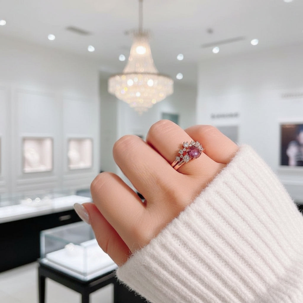 Round Cut Purple Amethyst Crown Engagement Ring Set-Black Diamonds New York