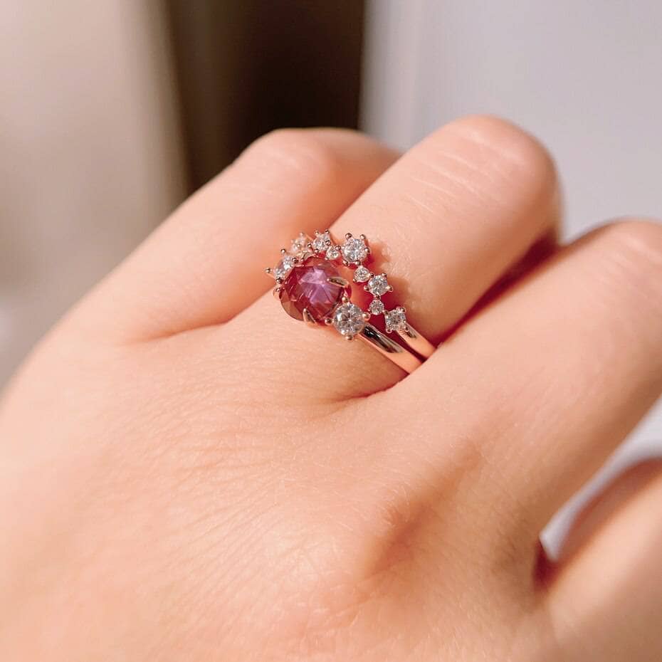 Round Cut Natural Amethyst Crown Engagement Ring Set-Black Diamonds New York