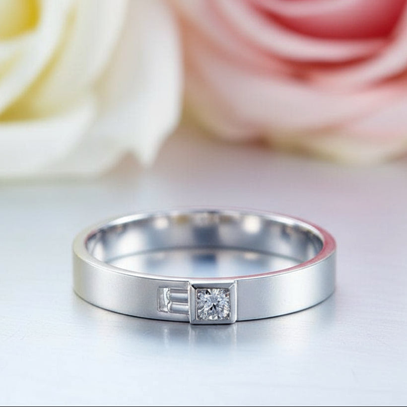 Round Cut Natural Diamond 14k White Gold Ring Band-Black Diamonds New York