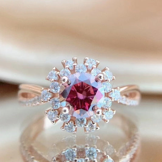 Round Cut Pink Diamond Halo Rose Gold Engagement Ring-Black Diamonds New York