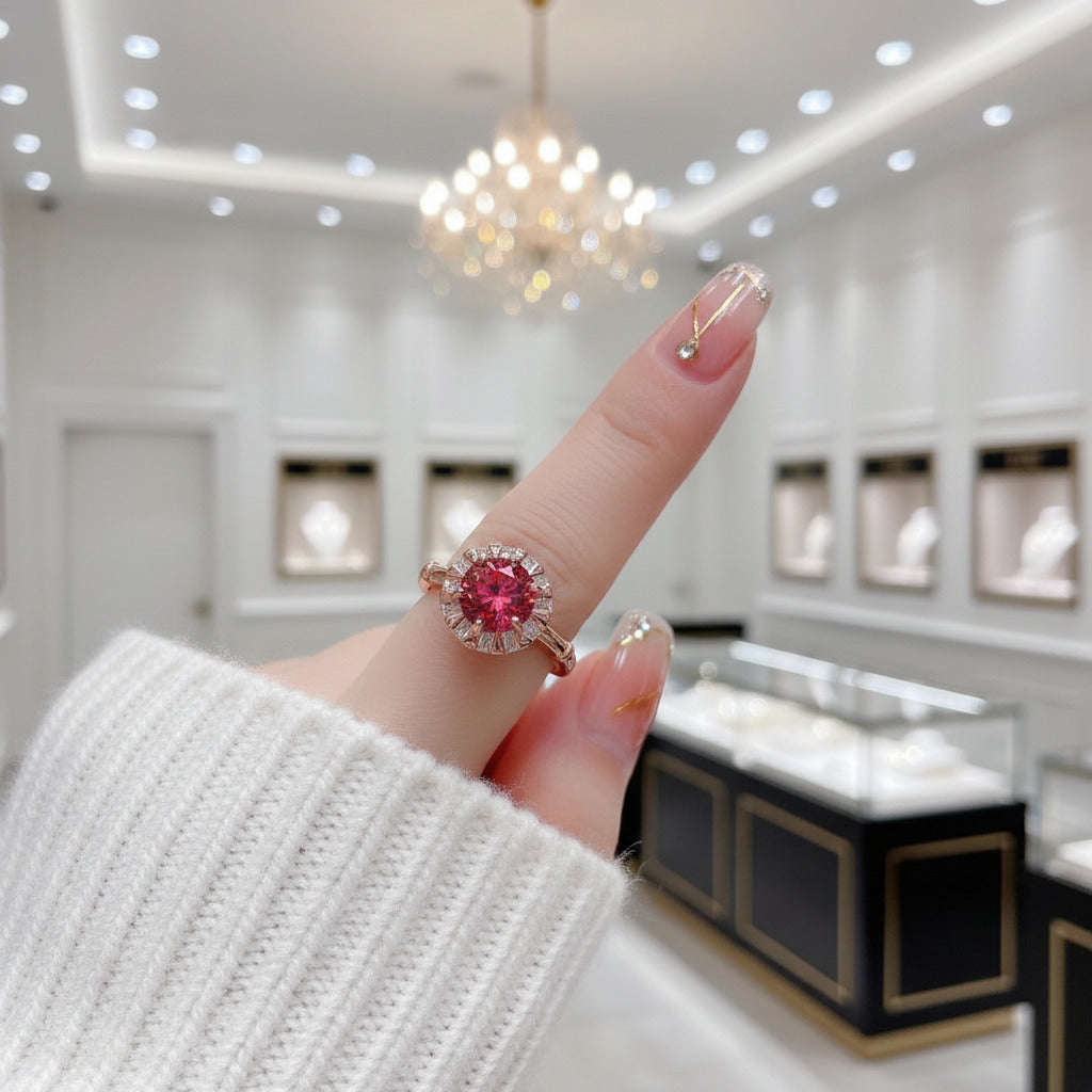 Round Cut Red Diamond Halo Engagement Ring from Black Diamonds New York