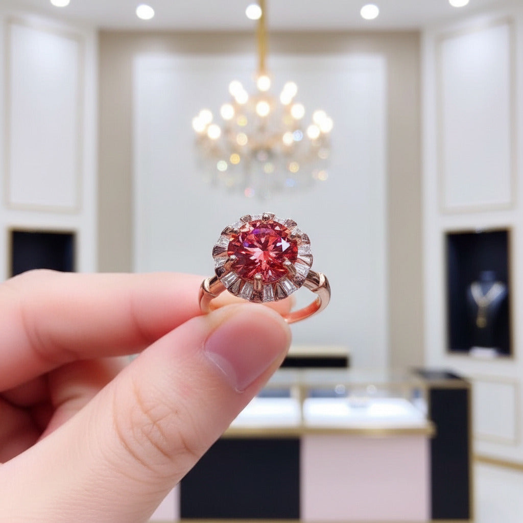 Round Cut Red Diamond Option Halo Engagement Ring-Black Diamonds New York