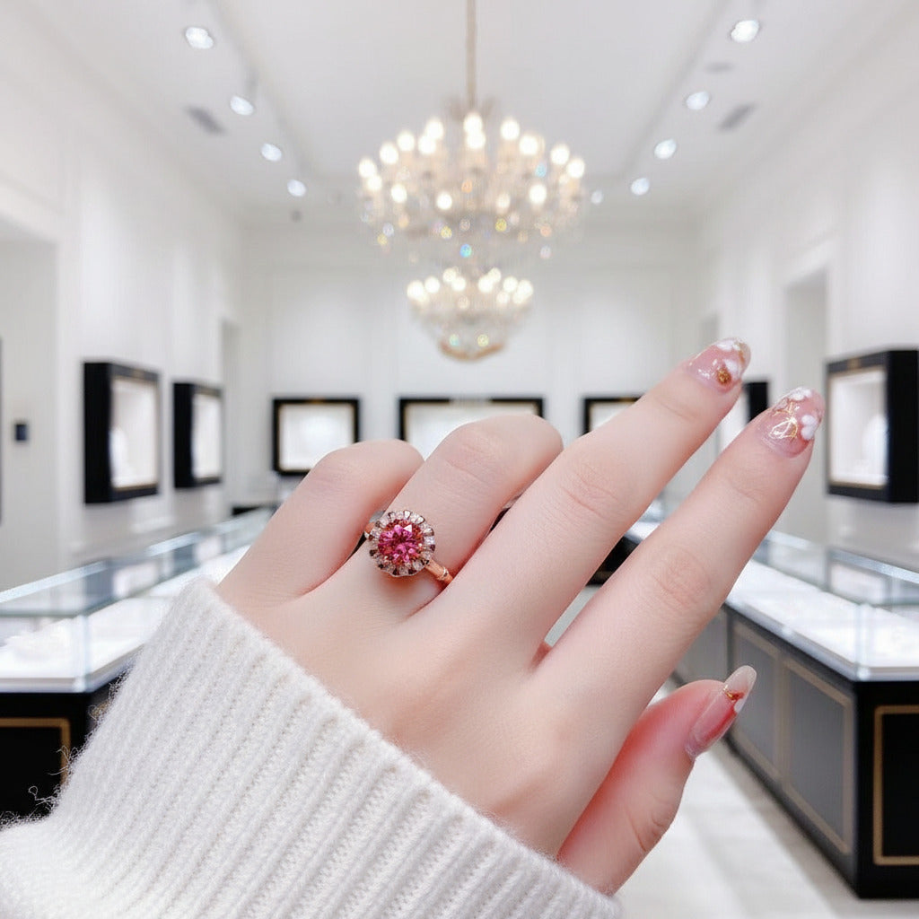 Round Cut Red Diamond Option Halo Engagement Ring-Black Diamonds New York