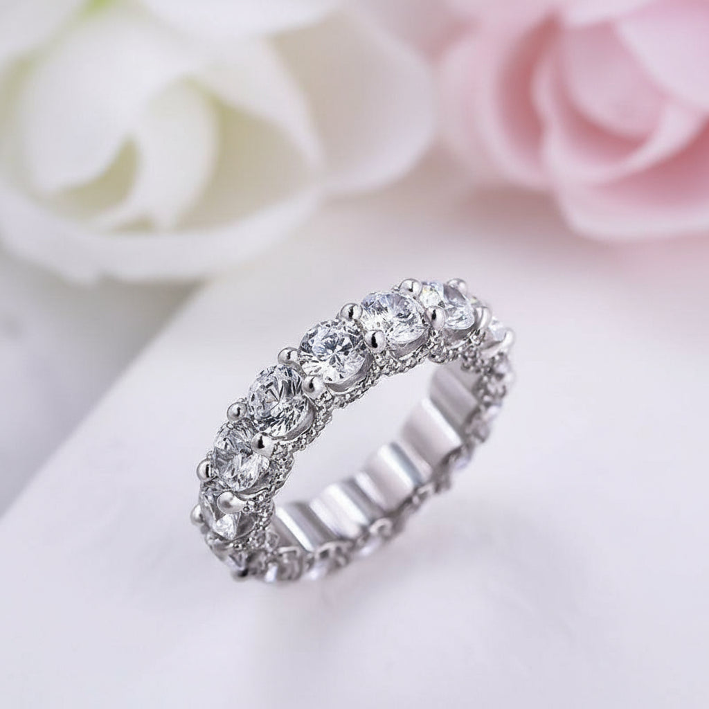 Round Cut Simulated Diamond Wedding Band In White Gold-Black Diamonds New York