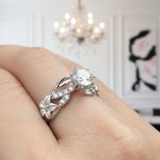 Round Cut Diamond Option Flower Decorative Engagement Ring-Black Diamonds New York