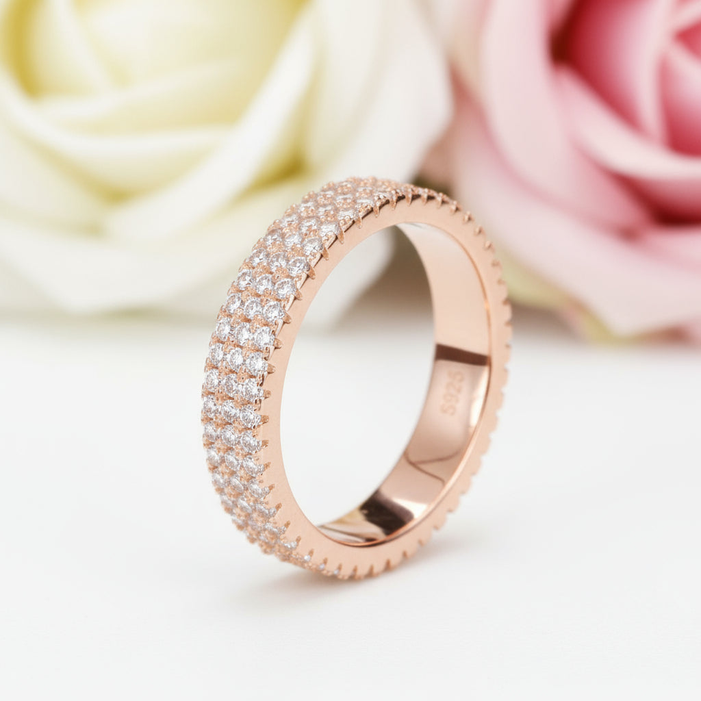 Three Rows of Round Cut Diamond Ring Band-Black Diamonds New York