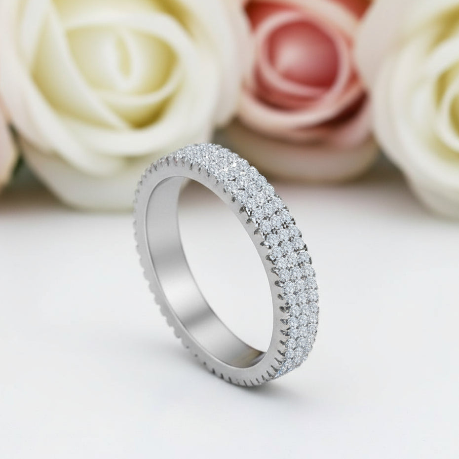 Three Rows of Round Cut Diamond Ring Band-Black Diamonds New York