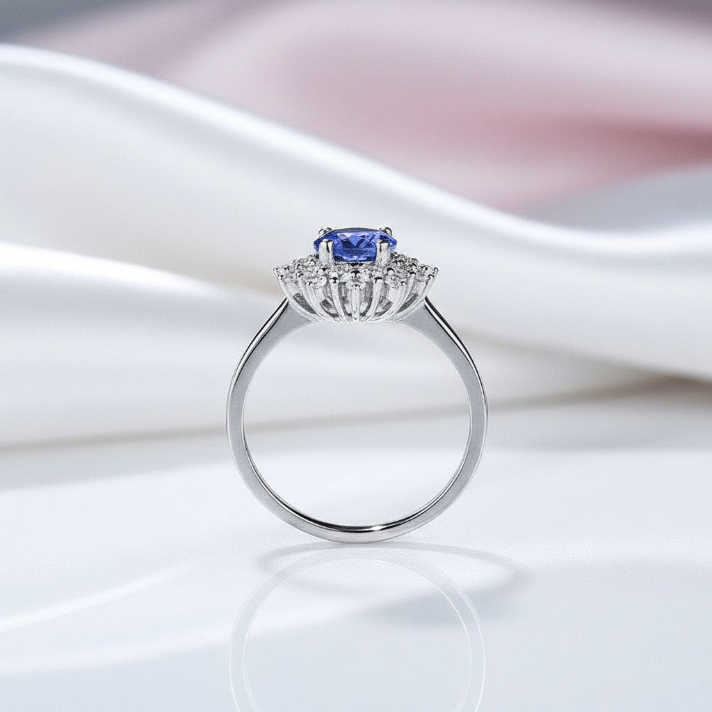Round Cut Tanzanite 4 Prong Engagement Ring-Black Diamonds New York