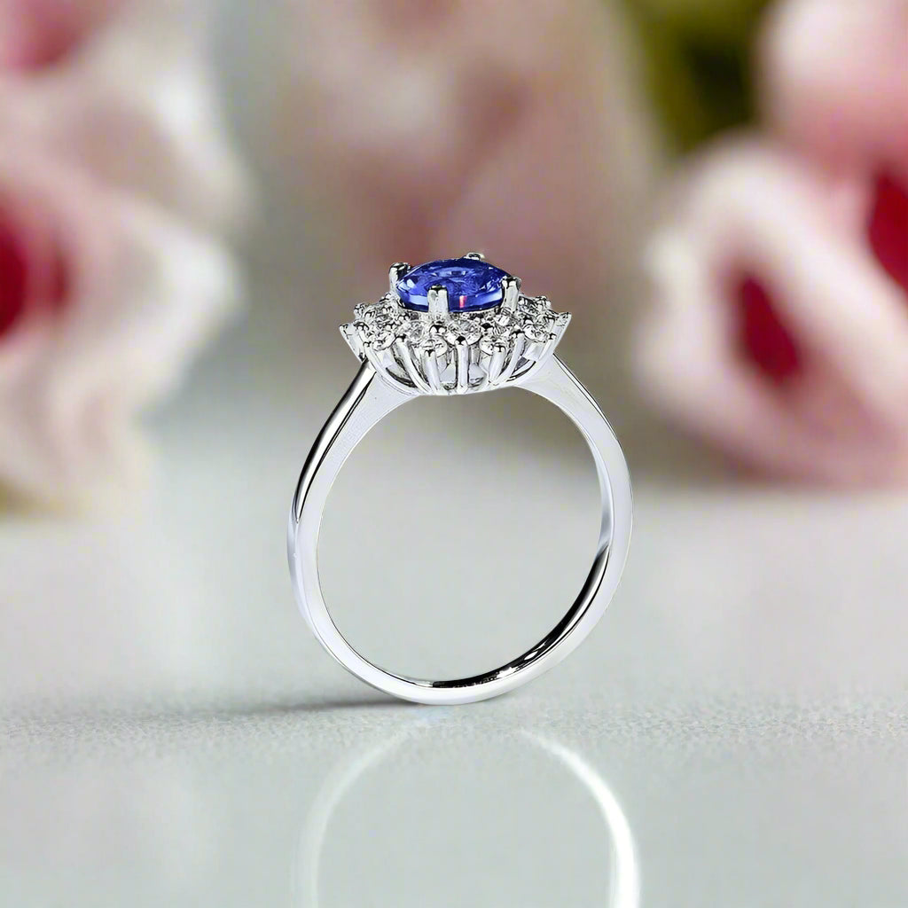 Round Cut Tanzanite 4 Prong Engagement Ring-Black Diamonds New York