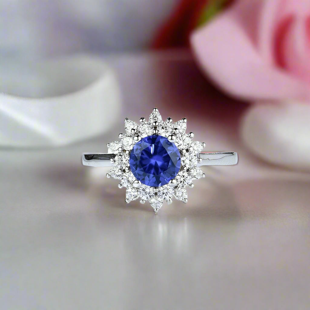 Round Cut Tanzanite 4 Prong Engagement Ring-Black Diamonds New York