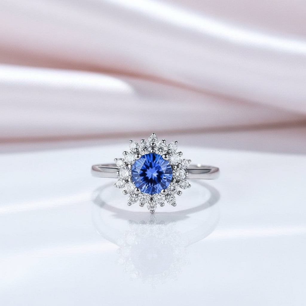 Round Cut Tanzanite 4 Prong Engagement Ring-Black Diamonds New York