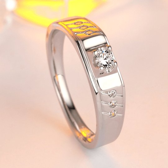 Round Cut White Sapphire Men's Wedding Ring-Black Diamonds New York
