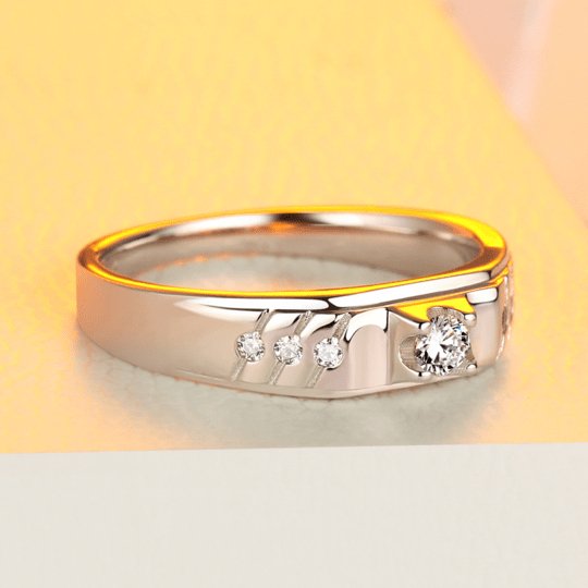 Round Cut White Sapphire Men's Wedding Ring-Black Diamonds New York