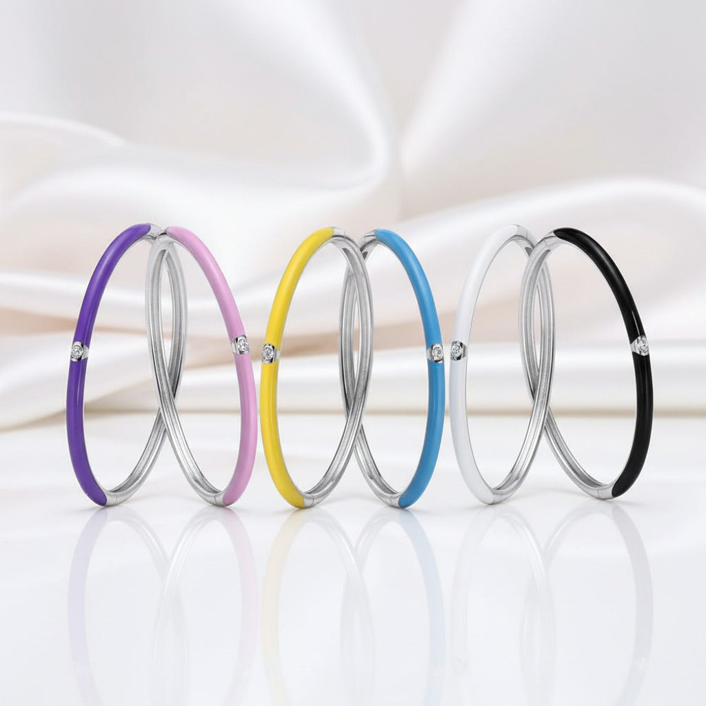 Round Enamel Bangle-Black Diamonds New York