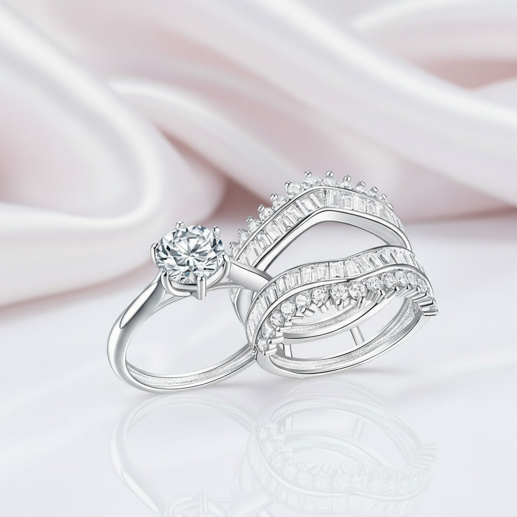 Round and Emerald Cut Diamond Option Engagement Insert Ring Set-Black Diamonds New York