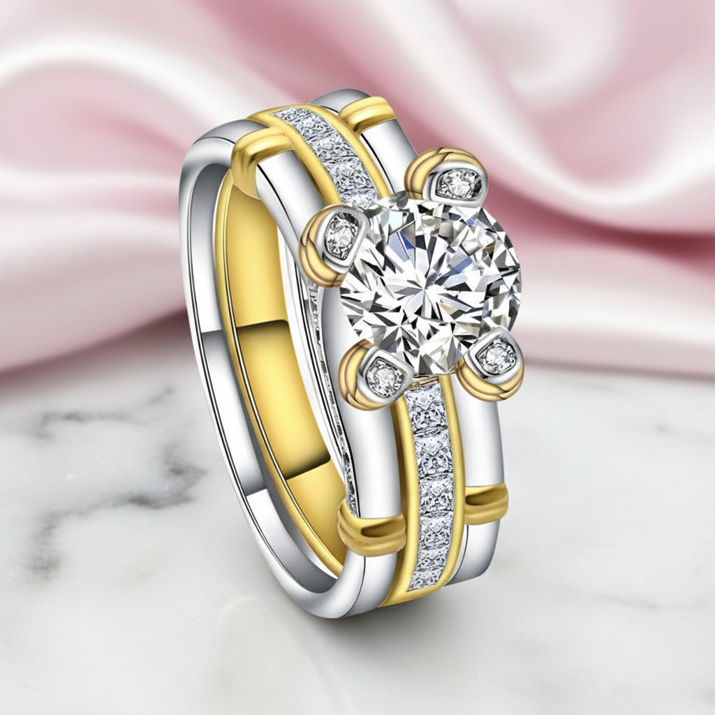 Round Diamond Option Two-Tone Ring Set-Black Diamonds New York