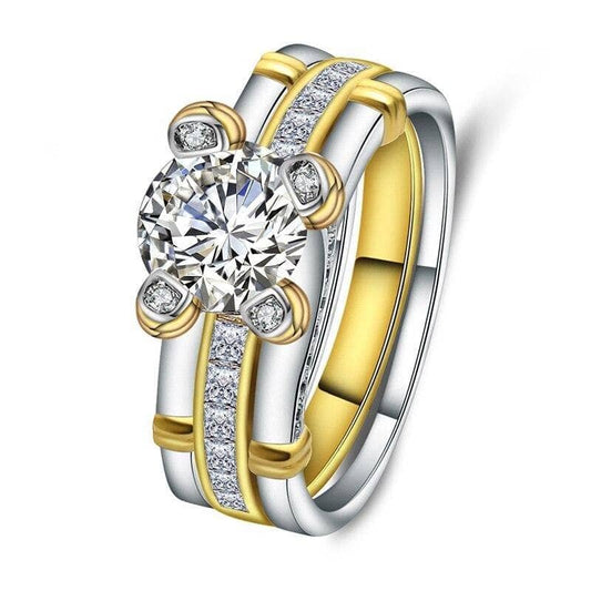 Round Cubic Zirconia Gold Accent Ring - Black Diamonds New York