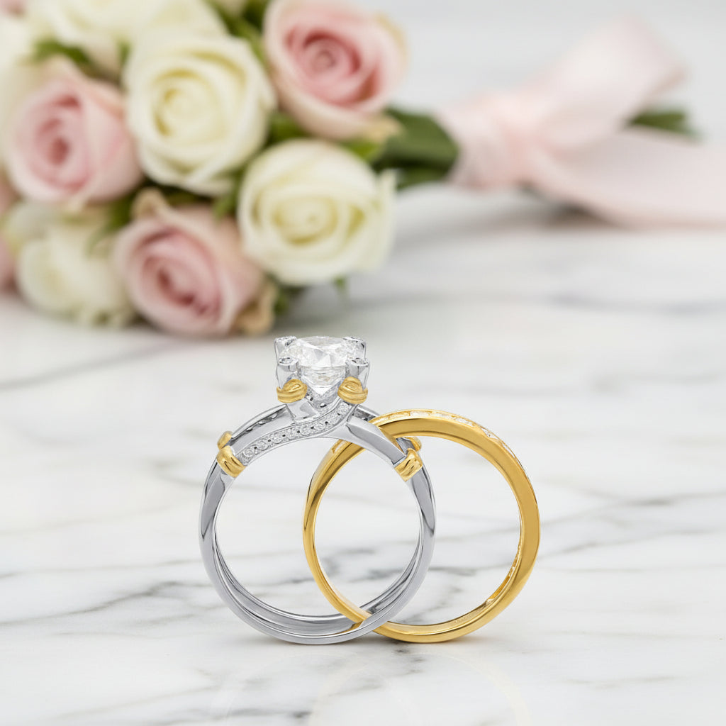 Round Diamond Option Two-Tone Ring Set-Black Diamonds New York