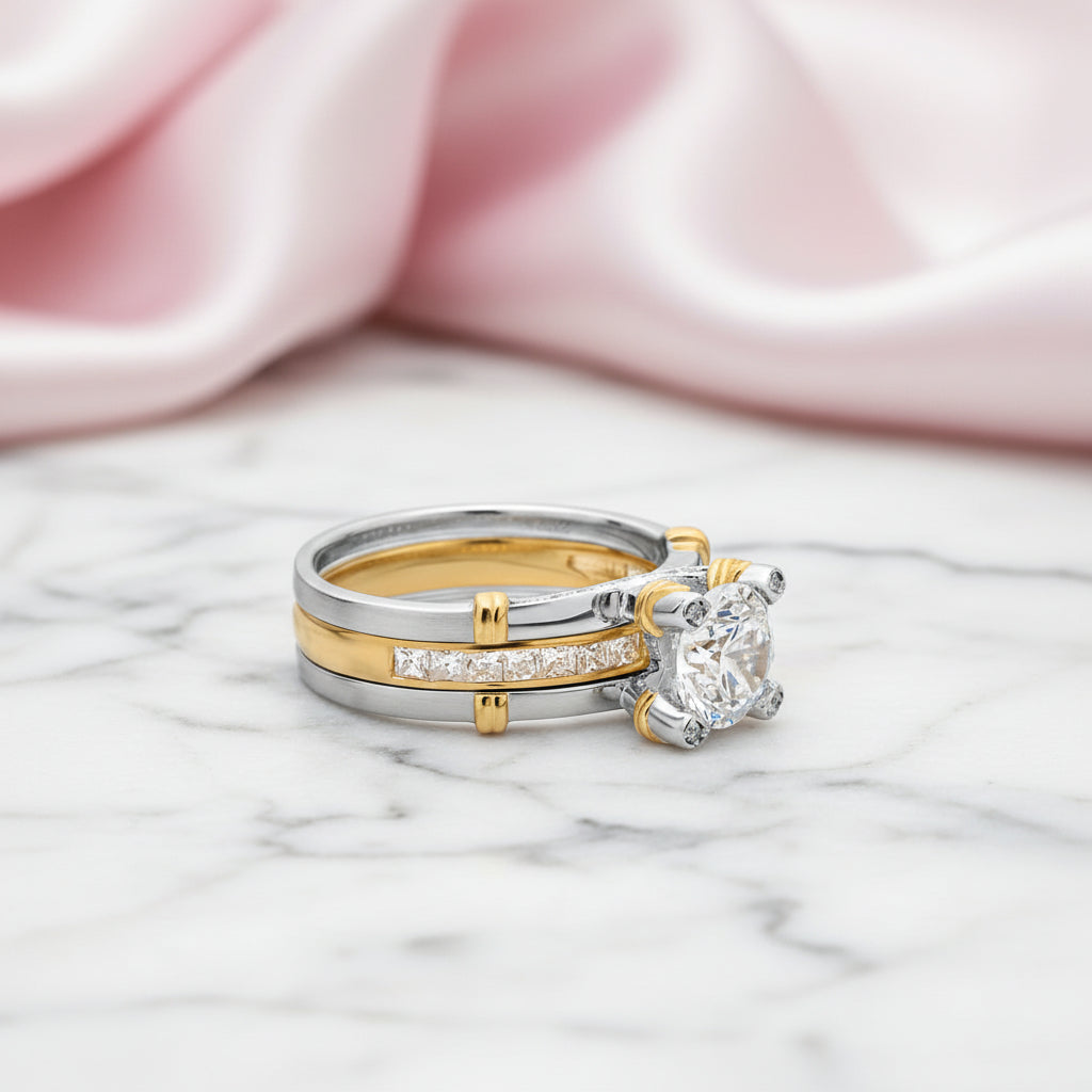Round Diamond Option Two-Tone Ring Set-Black Diamonds New York