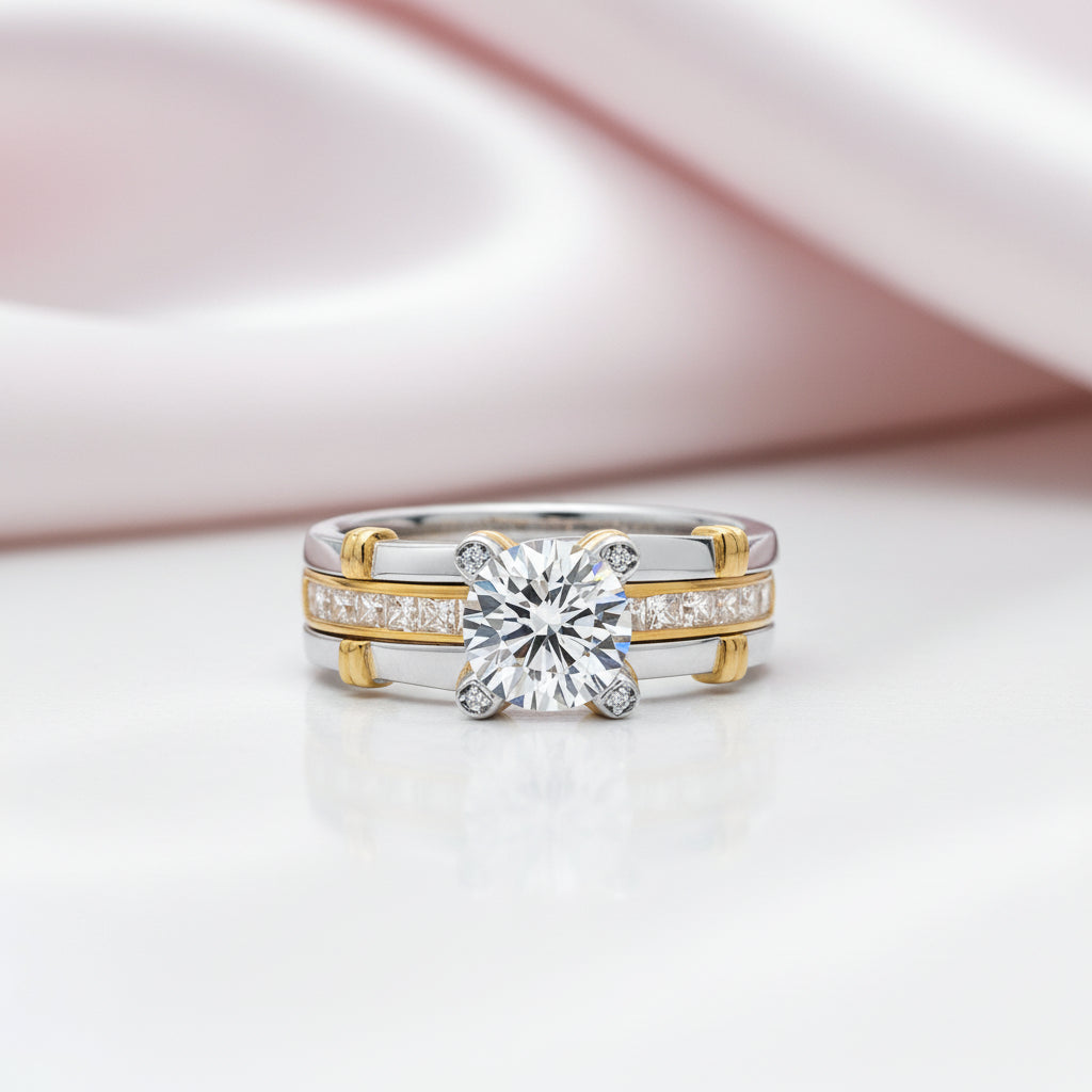 Round Diamond Option Two-Tone Ring Set-Black Diamonds New York