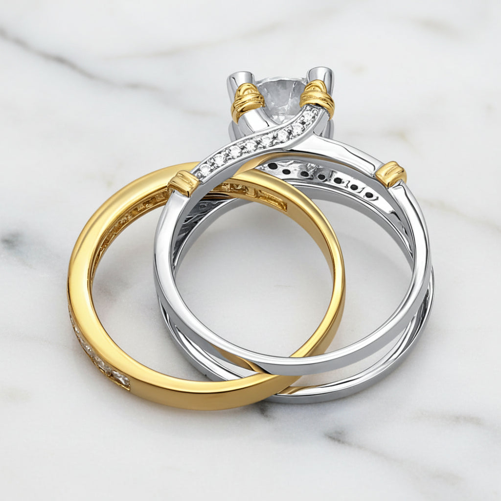 Round Diamond Option Two-Tone Ring Set-Black Diamonds New York