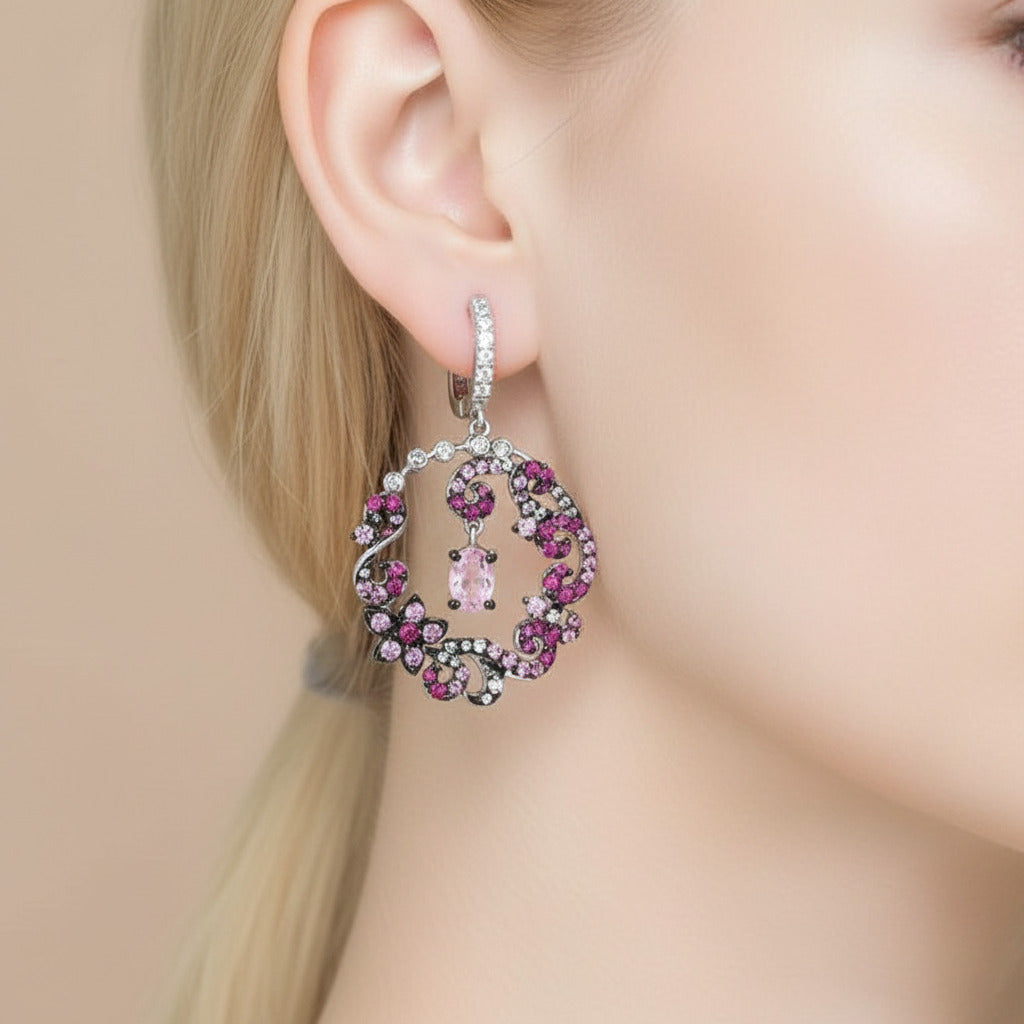 Round Flower Drop Earrings-Black Diamonds New York