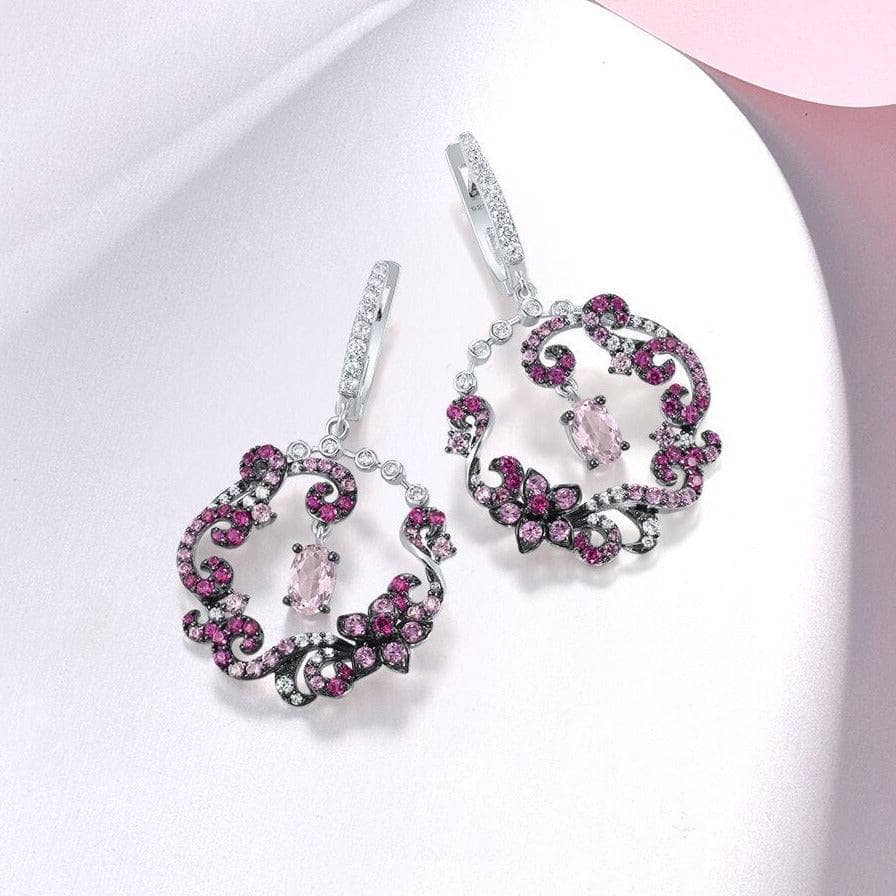 Round Flower Drop Earrings-Black Diamonds New York