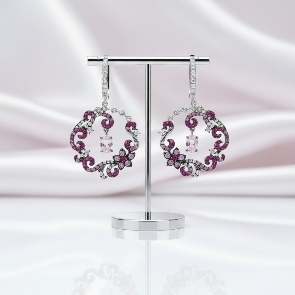Round Flower Drop Earrings-Black Diamonds New York