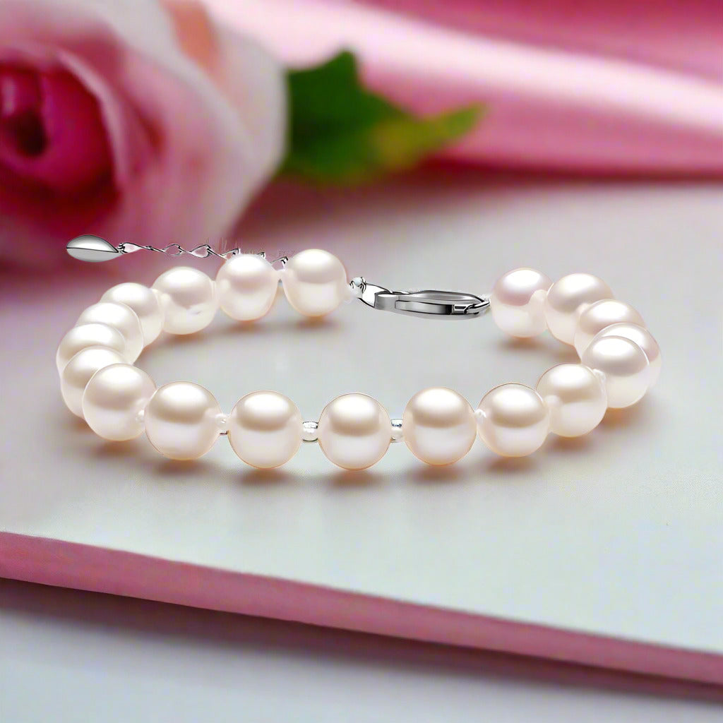 Round Freshwater Pearl Bracelet-Black Diamonds New York