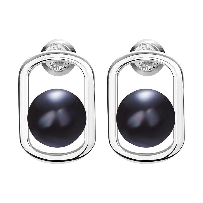 Round Freshwater Pearl Stud Earrings-Black Diamonds New York