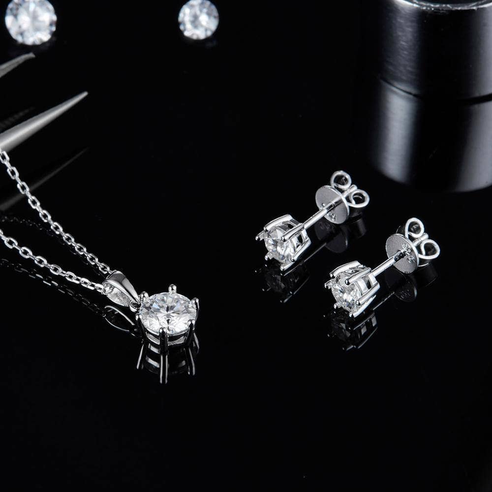Round Moissanite Diamond Solitaire Pendant Necklace and Earrings Set - Black Diamonds New York