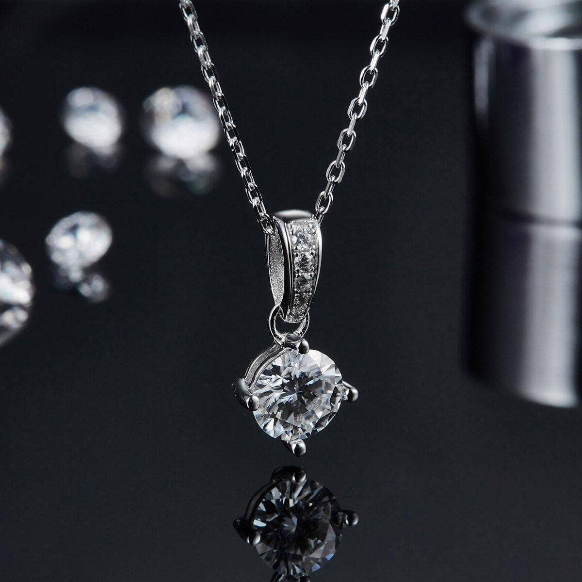 Round Moissanite Diamond Solitaire Pendant Necklace and Earrings Set-Black Diamonds New York