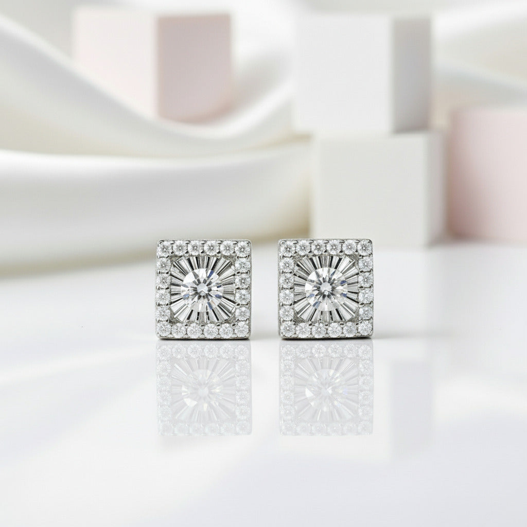 Round Diamond Square Stud Earrings-Black Diamonds New York