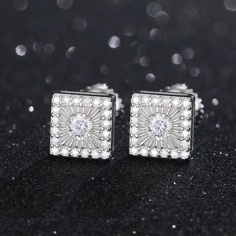Round Moissanite Diamond Square Stud Earrings - Black Diamonds New York