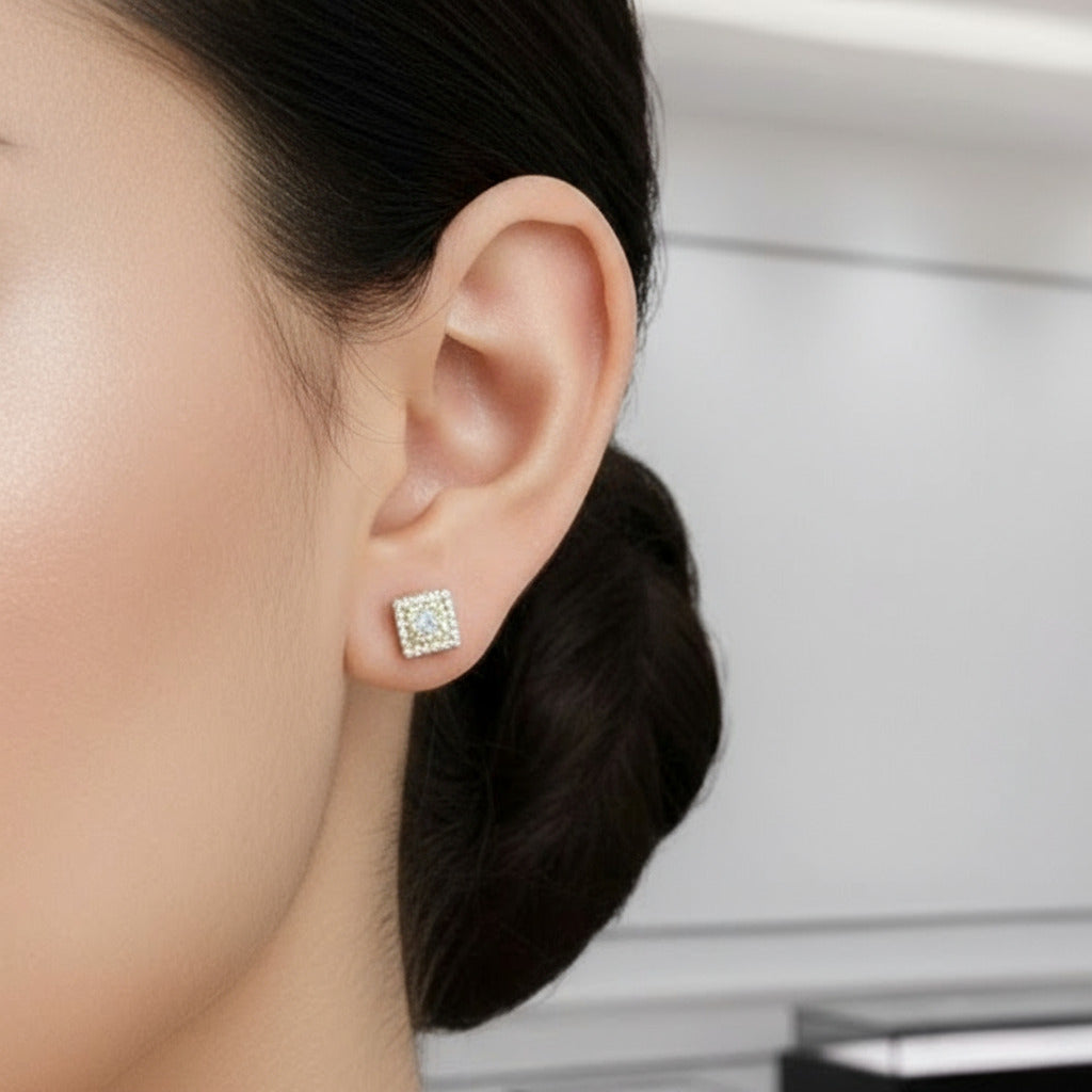 Round Diamond Square Stud Earrings-Black Diamonds New York