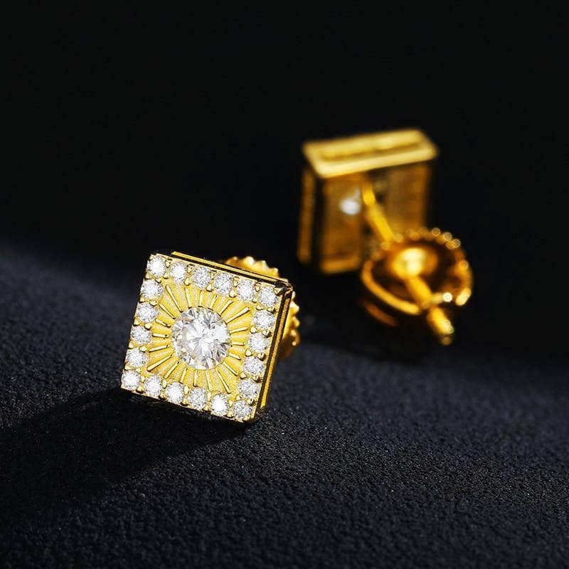 Round Moissanite Diamond Square Stud Earrings - Black Diamonds New York
