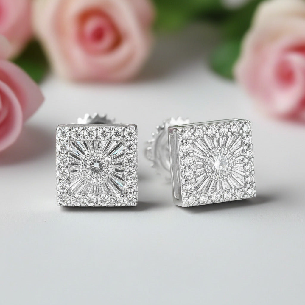 Round Diamond Square Stud Earrings-Black Diamonds New York