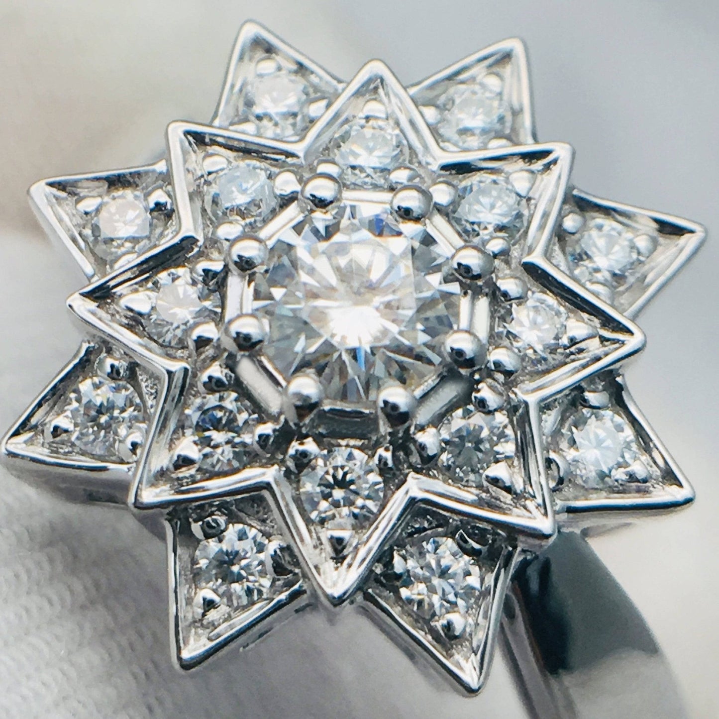 Round Moissanite Vintage Sunflower Design Engagement Ring-Black Diamonds New York