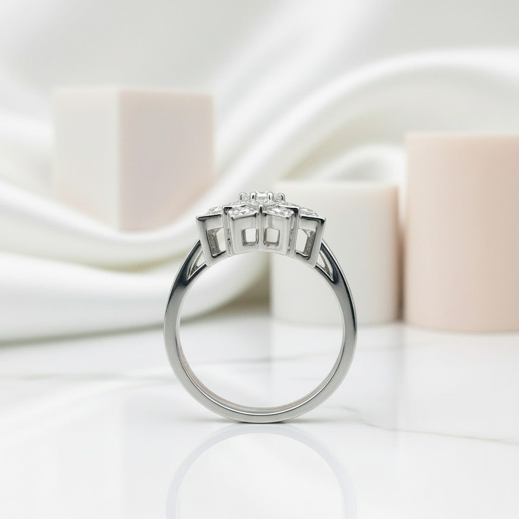 Round Diamond Vintage Sunflower Design Engagement Ring-Black Diamonds New York