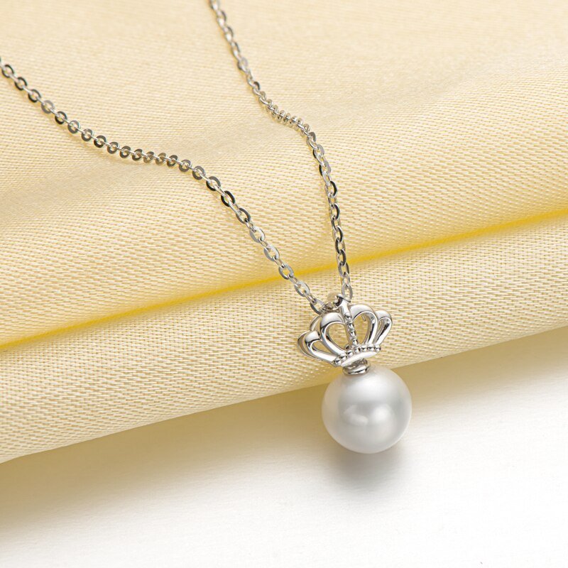 Lnngy 925 Sterling Silver Pearl Pendant Necklace For Women 7.5-8mm Natural Freshwater Pearl Crown Pendant Necklace Lady Wedding - Black Diamonds New York